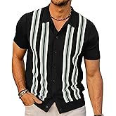 PJ PAUL JONES Mens Polo Shirts Vintage Striped Button Down Knitted Golf Shirts