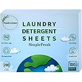 Simple Fresh Laundry sheets pack of 100, Fresh Scent - Laundry Detergent Sheets, Eco-Friendly, Plant-Based, Hypoallergenic, No Plastic Jug (200 Loads, Fresh Linen)