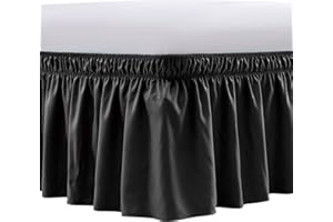 FreshCulture Full Bed Skirt, Elastic Wrap Around Bed Skirt Full Bed, Easy Fit with 15-Inch Tailored Drop, Hotel Quality Dust Ruffle for Full Size Bed, Bed Skirt Full Size (Black)