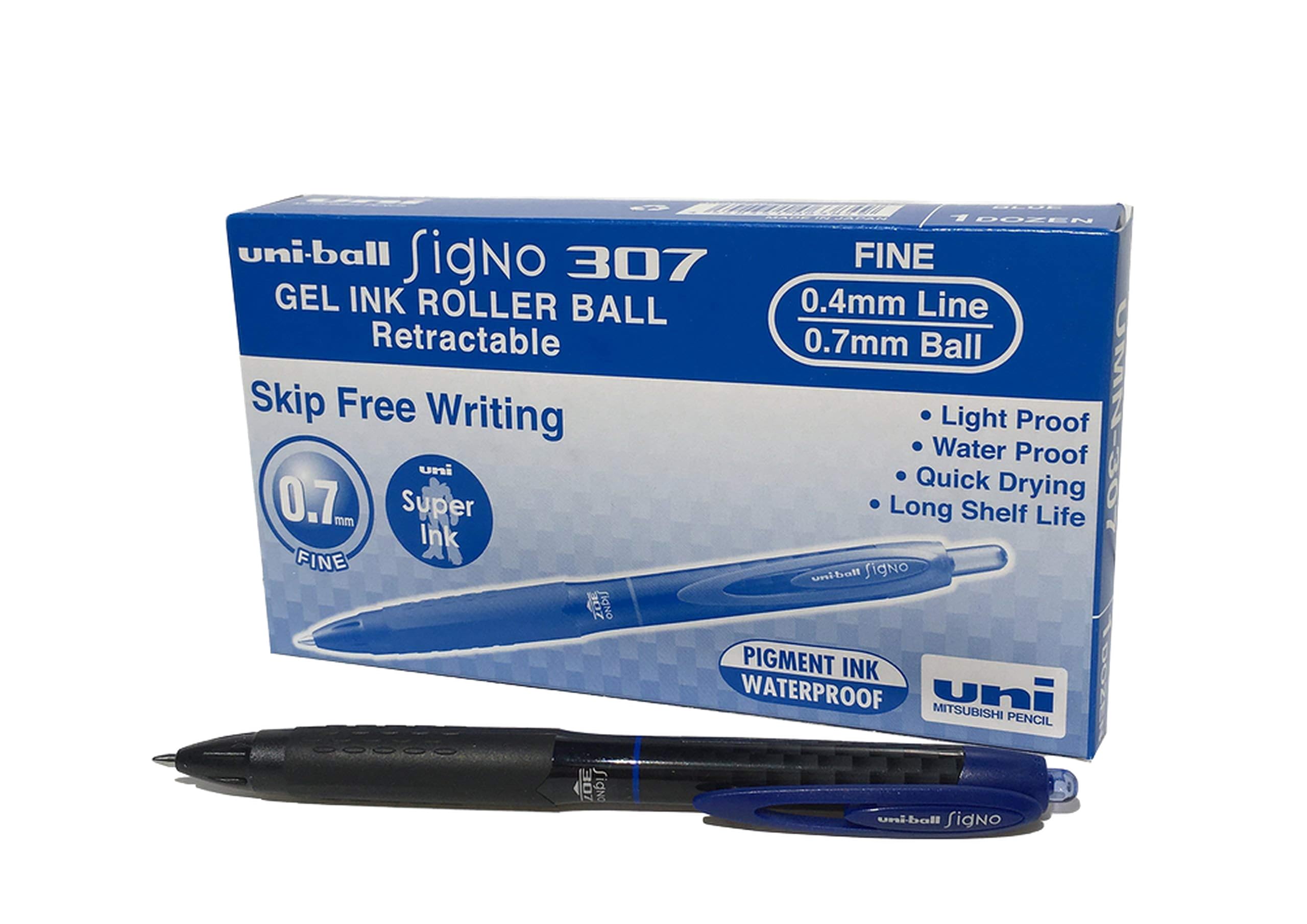 Uni-Ball UMN-307 Signo RT Rollerball Pen, Blue Gel (Pack of 12)