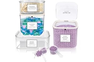 HOMEPEKITE 4 Pack Laundry Pods Container,Dryer Sheet Holder & Laundry Room Organization and Storage Containers Large Plastic Laundry Detergent Container with Lids & Labels for Detergent,Powder,Scent Booster,pods