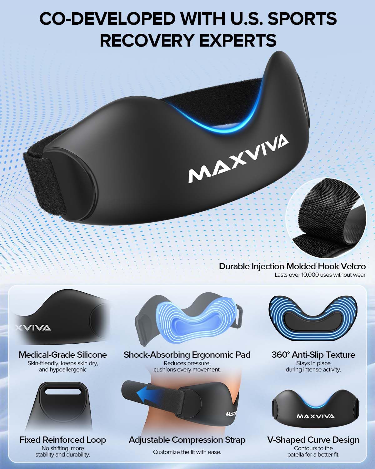 Patellar Tendon Support Strap 2 Pack, Knee Brace for Women & Men, Patella Band for Running Hiking Basketball Gym Fitness Tennis Badminton Cycling, Offers Relief from Meniscus Tear and Knee Pain. Black