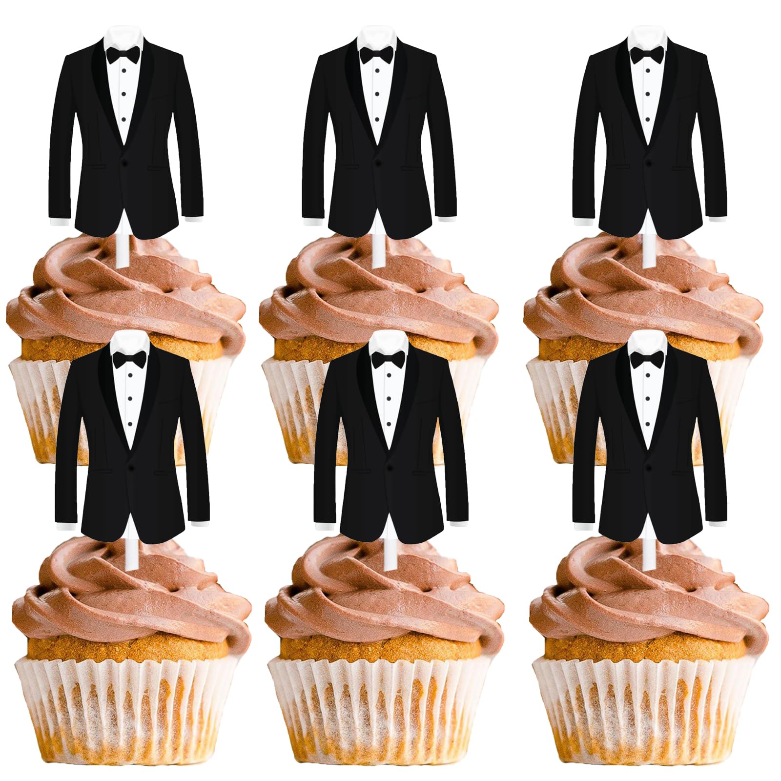 Photo 1 of 18pcs Black Glitter Men's Suit Dessert Cupcake Topper The Man The Myth The Legend Theme Decor Supplies Boys Men Happy Birthday Father's Day Family Party Decorations