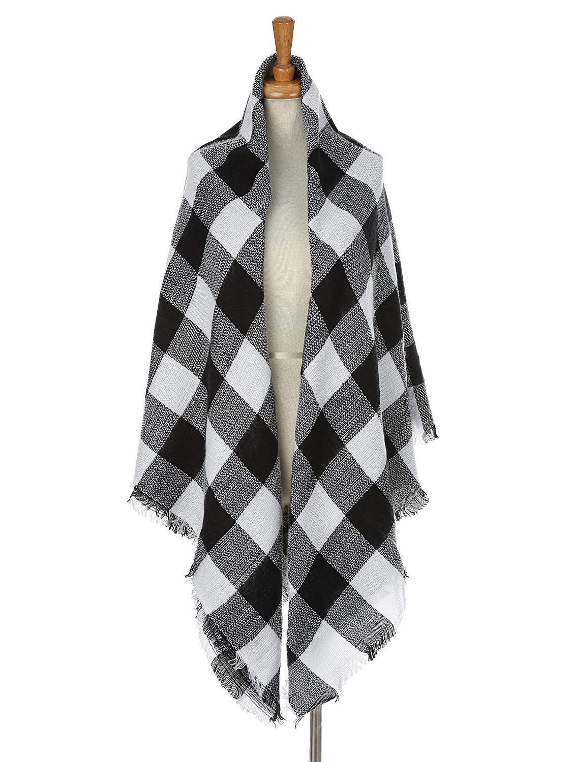 Women\'s Plaid Blanket Scarf Lightweight Winter Warm Soft Tartan Oversized Shawl Wrap Cape