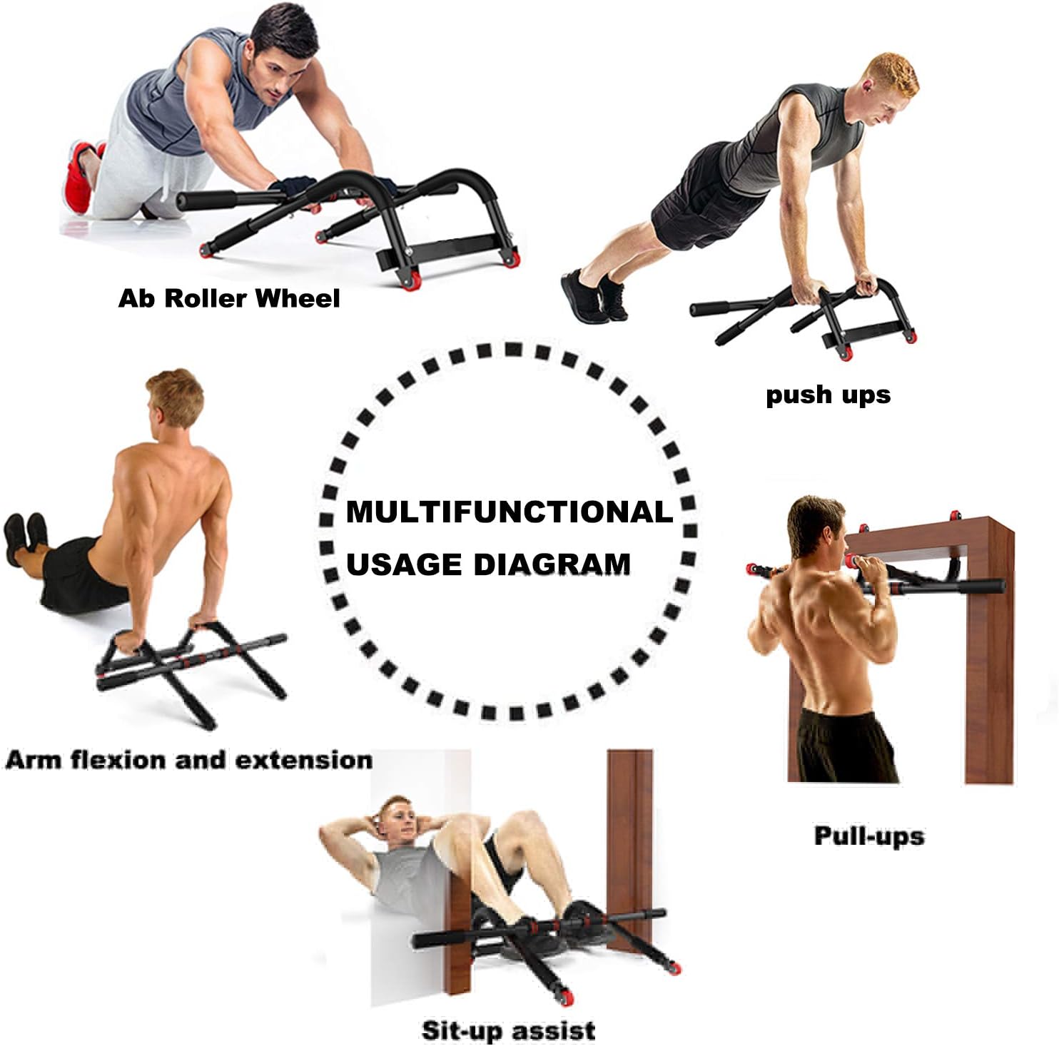 Pull Up Bar, Multifunctional Portable Gym System Ab Roller Wheel，Home Gym Exercise Equipment Strength Training Upper Body Workout Bar: Kitchen & Dining