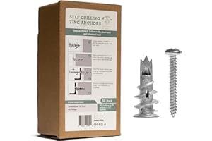 MORTICE AND TENON Mortice & Tenon Zinc Anchors – 50 Pack Self Drilling Drywall Anchors with Screws Kit, No Drill Wall Anchors for Drywall, Heavy Duty Metal Drywall Anchors, 75 lb Hold, Zinc & Steel