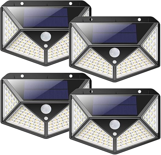 Luz Solar Exterior 100 LED, [2200mAh Ahorro de Energía Super] iPosible 270 °Iluminación de Cuatro Lados Foco Solar con Sensor de Movimiento ...