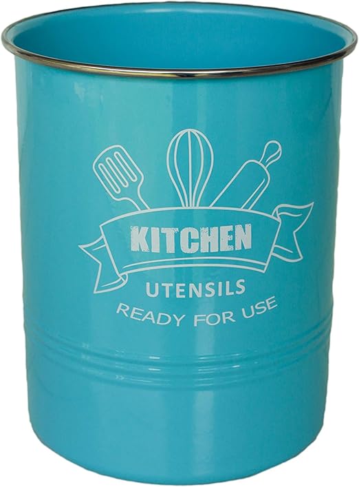 Kitchen Utensil Holder, Turquoise with Stainless Steel Rim