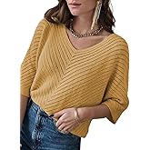 Dokotoo Womens Plus Size 3/4 Sleeve V Neck Loose Pullover Knit Sweaters for Women Fall Tunic Tops Jumper Knitted Casual Top Lightweight Summer Sweater 2026 Trendy Beige XX-Large