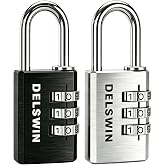 DELSWIN 3-Digit Aluminum Combination Padlock, Small Resettable Lock | Lightweight Keyless Combo Lock for Travel Luggage &amp; Locker, Gym Cabinet Toolbox. 2Pack, Black &amp; Sliver