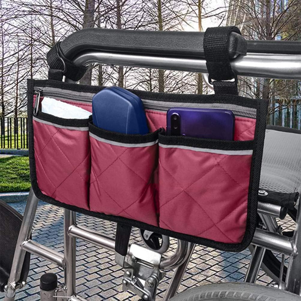 Wheelchair Side Bags, Armrest Accessories to Hang on Side with Bright Line Waterproof Red Walker Storage Pouches for Home/Outdoor/Baby Cart (red Side): Health & Personal Care