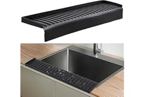 AyNirser Sink Edge Protector with Suction Cup 4"x30", Silicone Sink Splash Guard for Kitchen & Bathroom, Protect Countertop from Scratches, Stains, for Stainless Steel Granite Quartz-Black