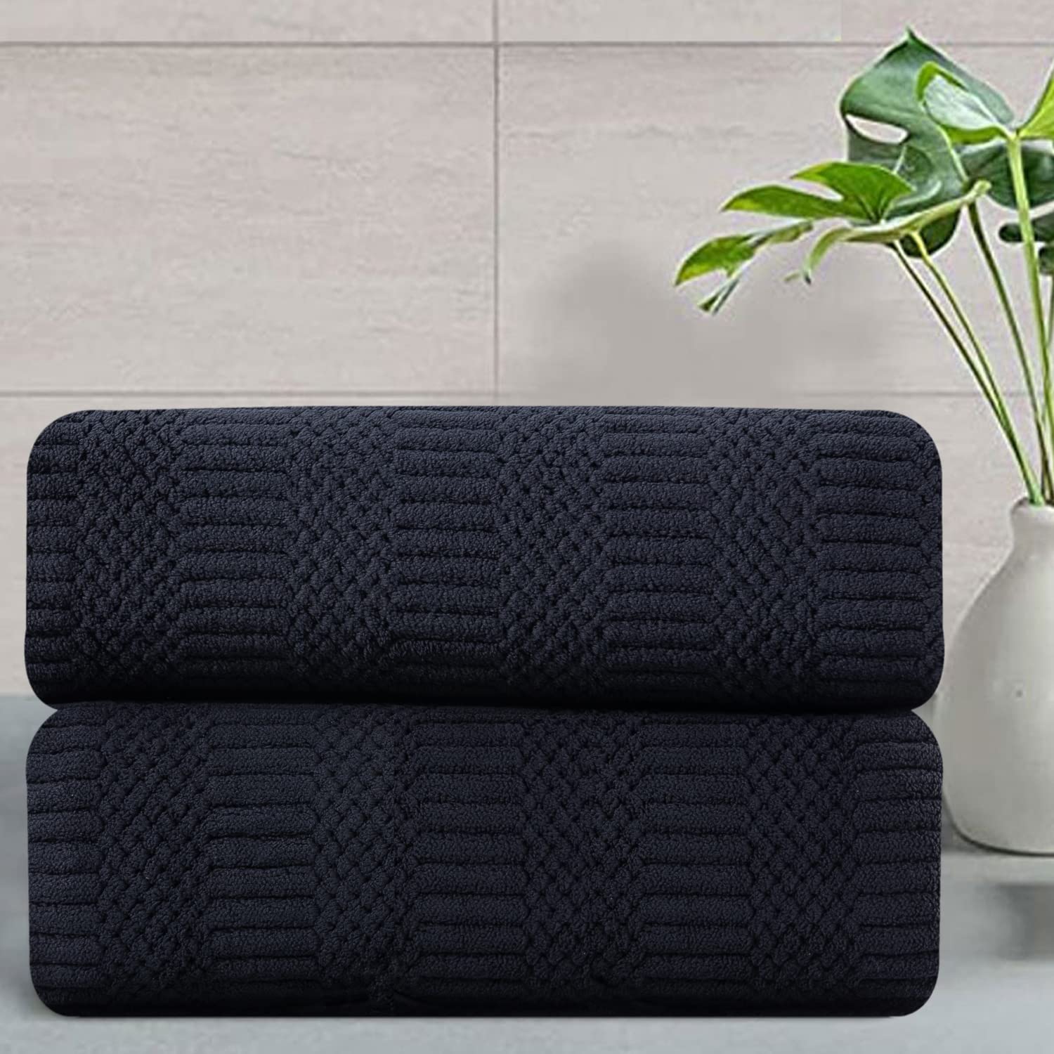 Photo 1 of Oliven 2 Piece Black Geometric Hand Towel Set 16"x31" Soft Highly Absorbent Quick Dry Bathroom Towels Microfiber Plush Towels Set Woven Towels for Kitchen Hotel Spa Gym