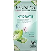 POND&rsquo;S Micellar Makeup Remover Wipes, Removes Waterproof Mascara, with Aloe Vera &amp; Vitamin B3, Alcohol-Free Facial Cleansing Wipes for Dry Skin, 25 Count