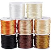 PH PandaHall 1mm Silky Satin Cord for Bracelet, 8 Rolls Nylon String Yellow Series Rattail Satin Thread Bracelet Beading String for Bracelet Necklace, Kumihimo, Macrame Craft, Lanyards, 262yards