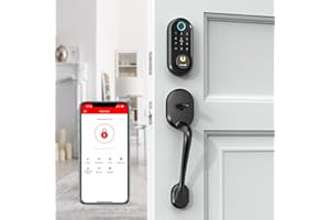 HORNBILL PRO Keyless Entry Door Lock - Hornbill Fingerprint Deadbolt Handle Set for Front Door - Smart Electronic Combination Lock with Keypad - Auto Lock App Code Alexa Fobs for Airbnb Home Office - Black