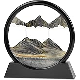 Meeitec Moving Sand Art, 3D Liquid Motion Deep Sea Sandscape Color Quicksand Decor, Round Glass Flowing Circle Sand Art Sandscapes Picture, Relaxing Desktop Home Office Work Decor, 12 inch Black