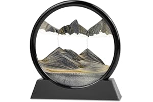 MEEITEC Moving Sand Art, 3D Liquid Motion Deep Sea Sandscape Color Quicksand Decor, Round Glass Flowing Circle Sand Art Sandscapes Picture, Relaxing Desktop Home Office Work Decor, 7 inch Black