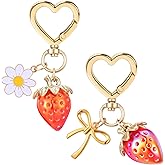 TIESOME 2 Pcs Cute Strawberry Keychain, Bag Purse Charms Heart Flower Daisy Bow Key chains Bag Charm Key Chain for Women (Red)