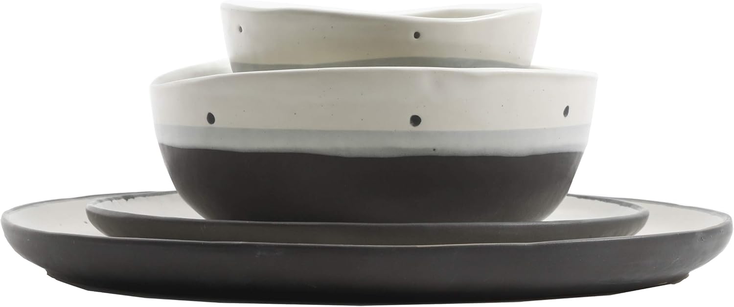  | Gibson Elite Rhinebeck 16 Piece Double Bowl Dinnerware Set, White/Black: Dinnerware Sets