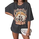 Nashville Shirts for Women Music City Country Music Concert Rock Band Vintage Guitar Wings Graphic Casual Tee Tops