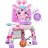 Move2Play, Giraffe Basketball Hoop & Soccer Goal Activity Center | 30+ Sounds & Lights | 1, 2, 3+ Year Old Gift & Birthday Present | 6, 12, 18, 24+ Month Toy For Baby, Toddler, Boys, & Girls