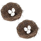 LWINGFLYER Artificial Birds Nest with Eggs 2 Sets Large Decorative Rattan Birds Nest 4.7Inch for Spring Christmas Tree Orname