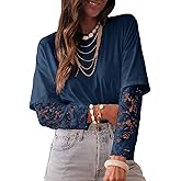 Acelitt Womens Mesh Long Sleeve Tops Crewneck Lace Blouse Shirts,S-XXL