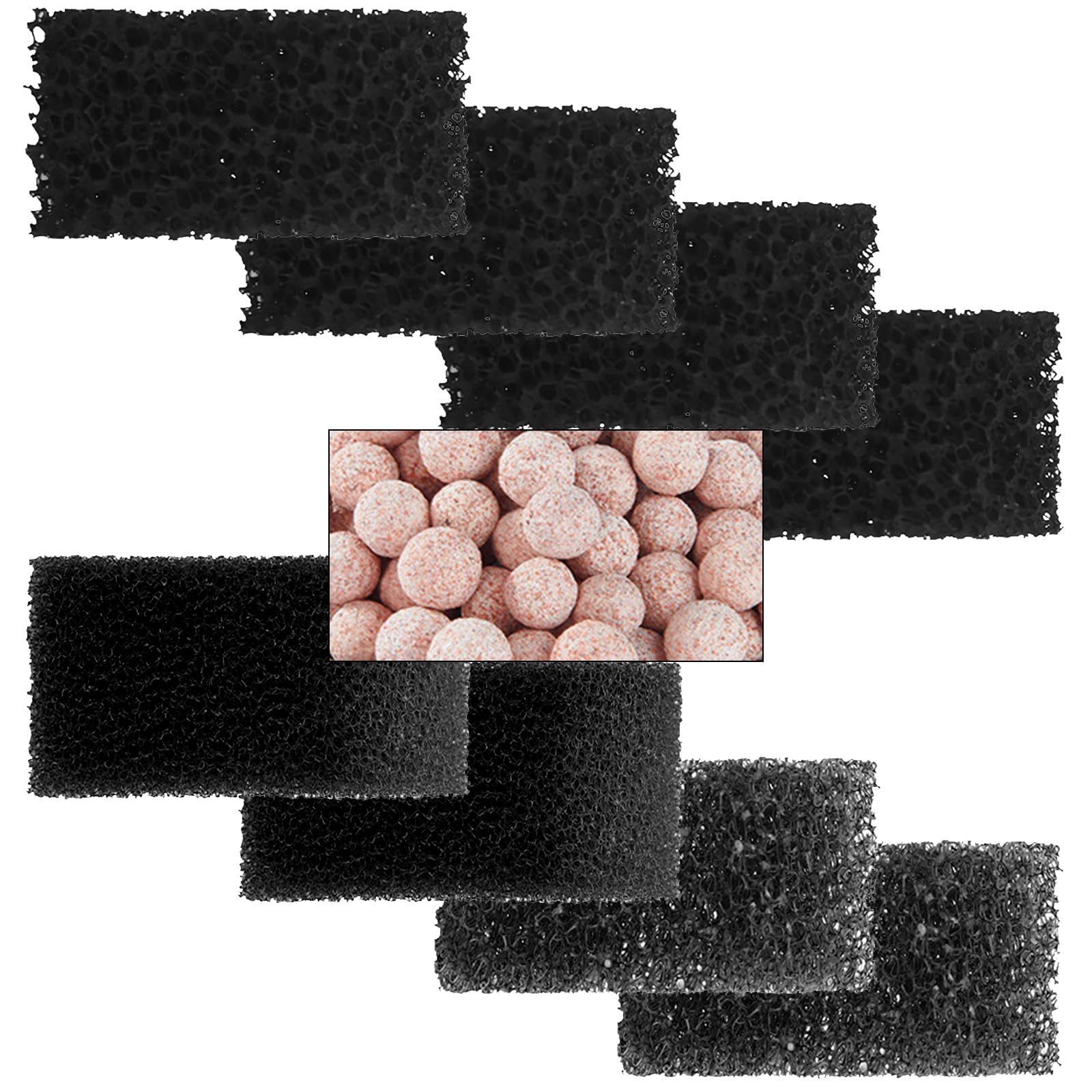 Photo 1 of AquaMiracle Aquarium Filter Replacement Filter Media, Including 2 x Coarse Sponge, 2 x Fine Sponge, 4 x Carbonized Sponge & 1 x Bio-Balls(for 10-40 Gallon)