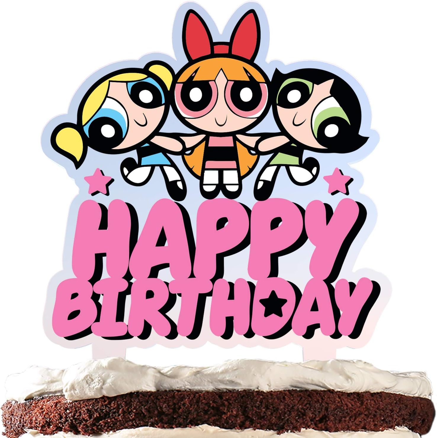 Cartoon Cake Topper Happy Birthday Superhero Girls Theme Acrylic Decor Picks for Baby Shower Birthday Party Decorations Supplies