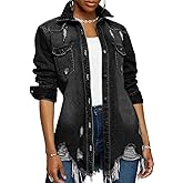 LaiyiVic Denim Jacket for Women Long Sleeve Classic Distressed Trucker Jean Jackets
