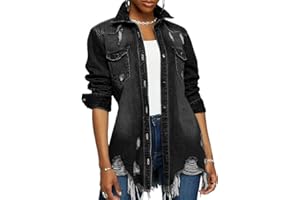 LaiyiVic Denim Jacket for Women Winter Long Sleeve Classic Distressed Butterfly Jean Trucker Jackets