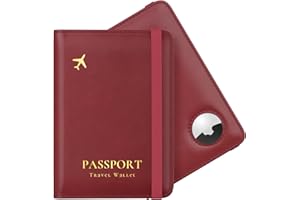 Stouchi AirTag Passport Holder, Simple Passport Holder with Airtag Slot, RFID Passport Wallet Cover for Women, Family Leather Passport Protector Case, Anti-Lost Travel Accessories, Red