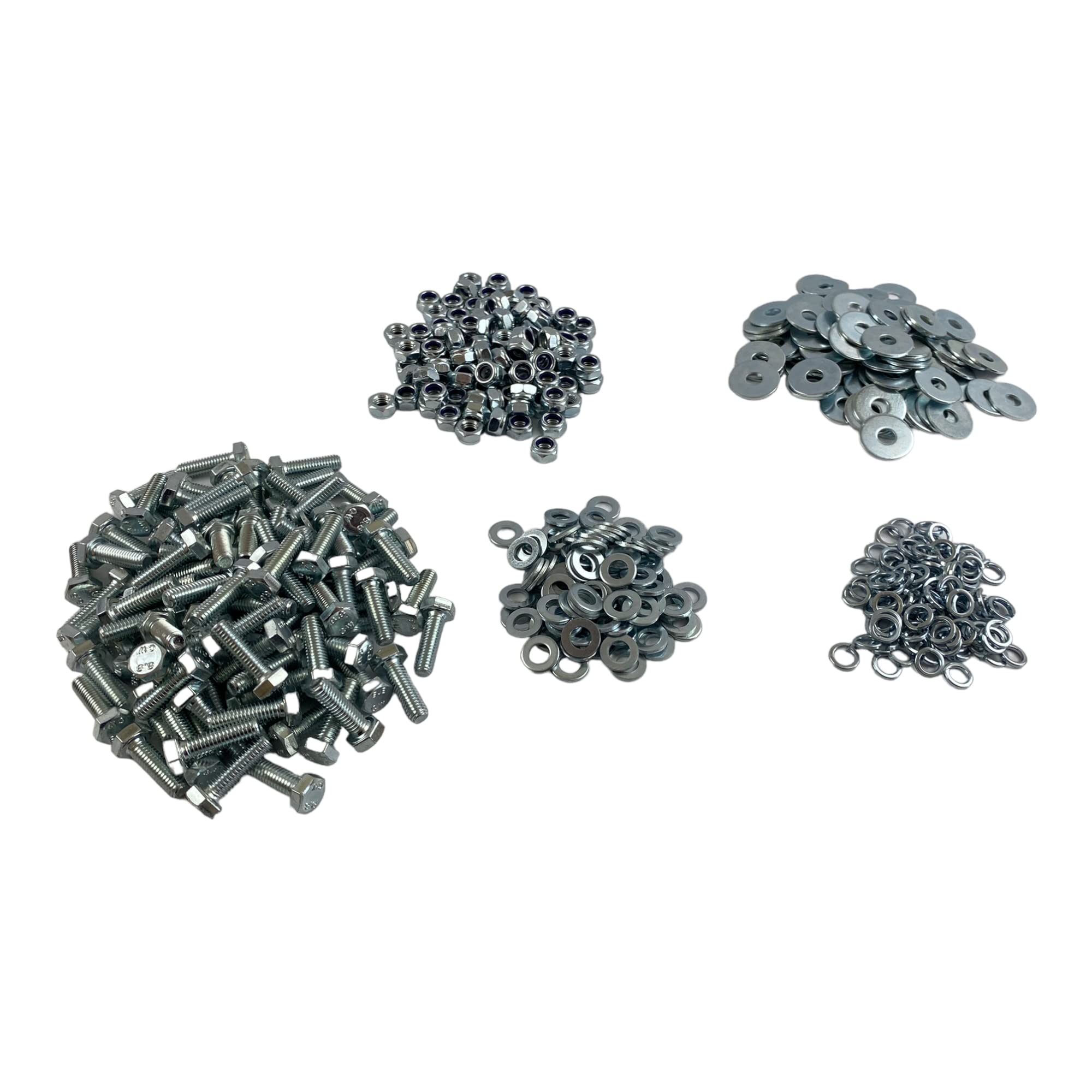 M6 M8 M10 M12 Bolts Fully Threaded High Tensile Bright Zinc Plated Grade 8.8 + Nylon Lock Nuts + Form A Thick Washers + Spring and Penny Washers (M6 x 20-500 Pieces - (100 Bolts + Nuts/Washers))