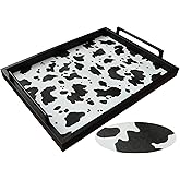 MCBZ Living Room Decorative Tray, Serving Tray, Coffee Table Tray, Leather Tray, Hardware Handle 16.5 x 12.6 inches (Black)