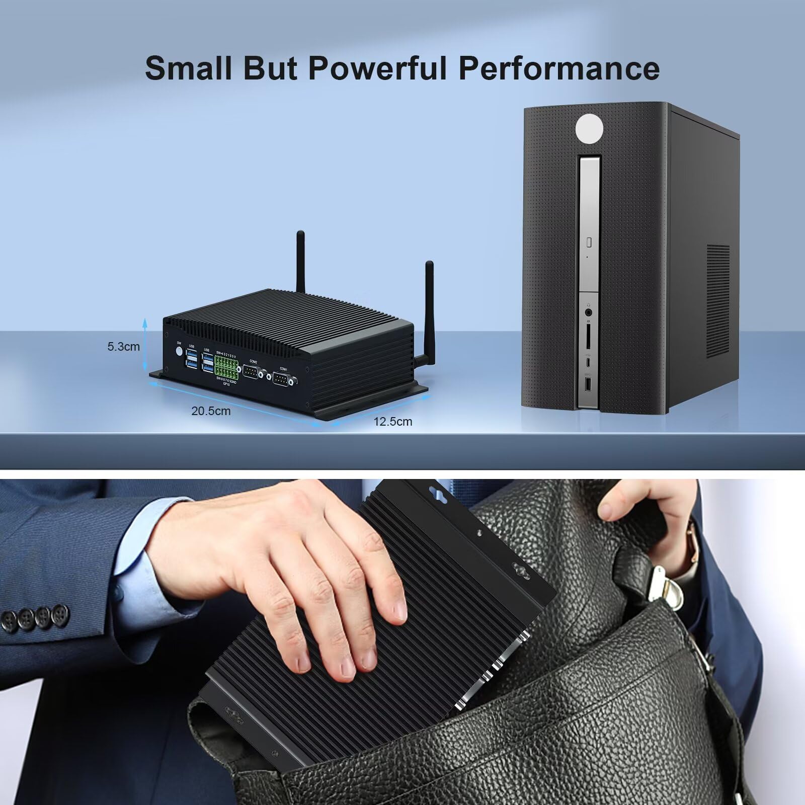 WEIDIAN PC Lüfterlos Industrie Mini PC Lüfterloser Core i7 10810U/10510U, 16GB RAM 512GB SSD Win11 Industrial Computer GPIO, 4K 2HD+DP, 2LAN, 2COM RS232/422/485, WiFi&BT RAID Wake On LAN Auto Power On 5