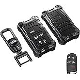 Heavy Key Fob Cover for Jeep, Keychain, Metal Silicone Key Fob Case Compatible with Grand Cherokee Compass Renegade Durango Challenger Journey Dart (Black, S Buckle)