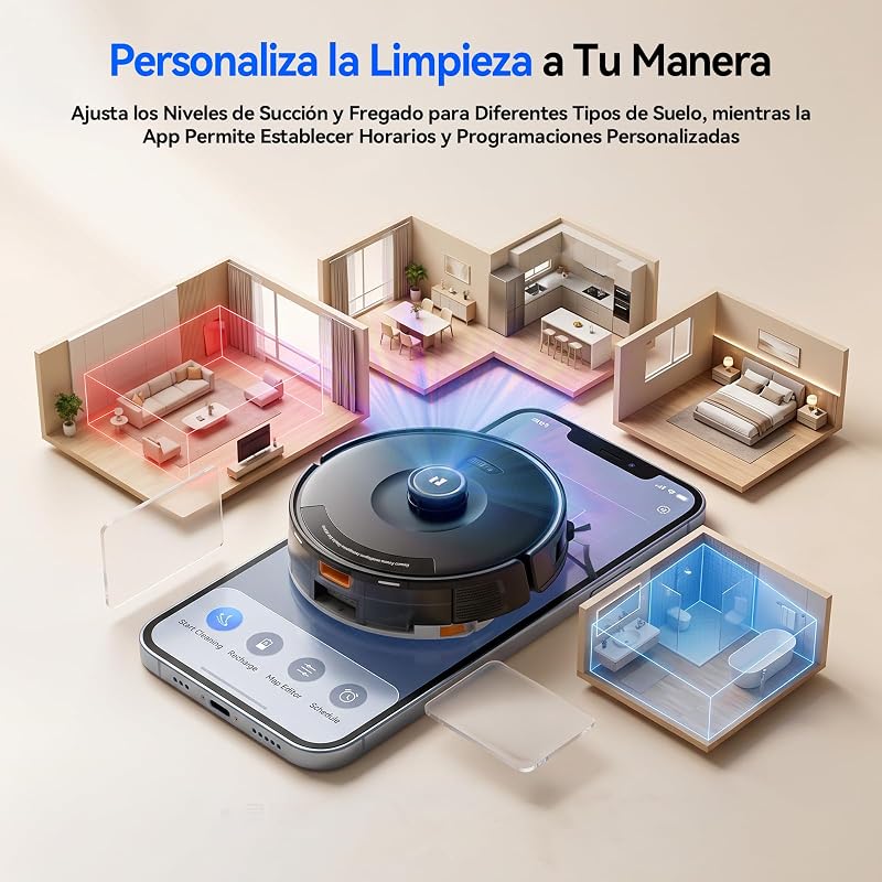 D8 Pro Robot Aspirador y Fregasuelos, 38000Pa Potente Succión con Estación de Succión 4L, Anti-Enredo de Pelos, Navegación LiDAR, Aspirador Robot 4-en-1 Aspira y Friega para Suelos, Alfombras