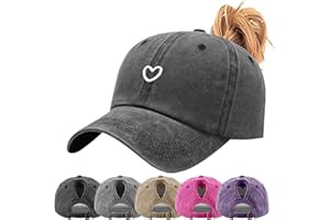 Enwokran Women Ponytail Hat Baseball Cap, Adjustable Criss Cross Messy Buns Ponycaps High Bun Distressed Dad Trucker Hats