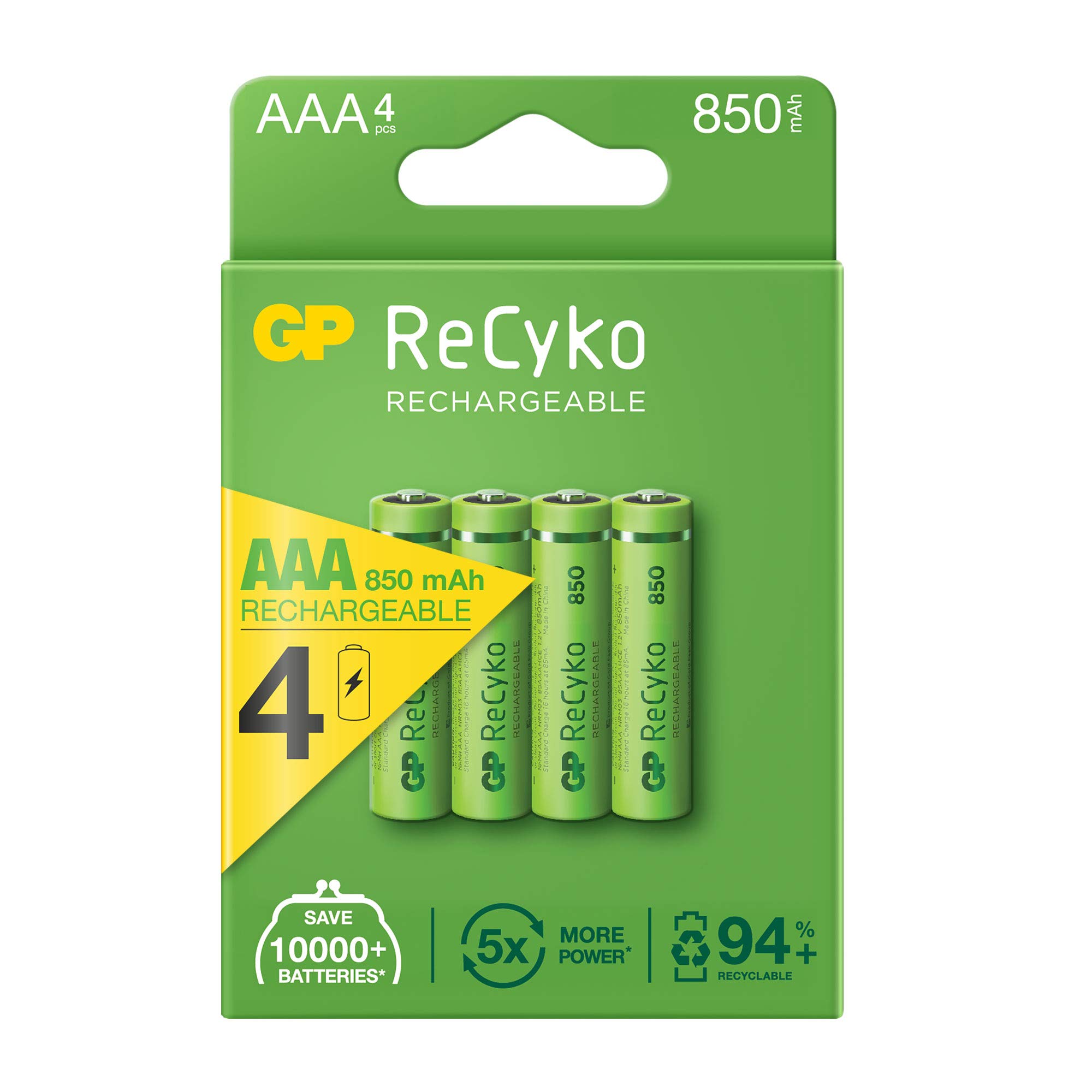GP ReCyko Rechargeable 4 x 850 mAh AAA Batteries Pre-Charged Rechargeable Batteries 850 mAh