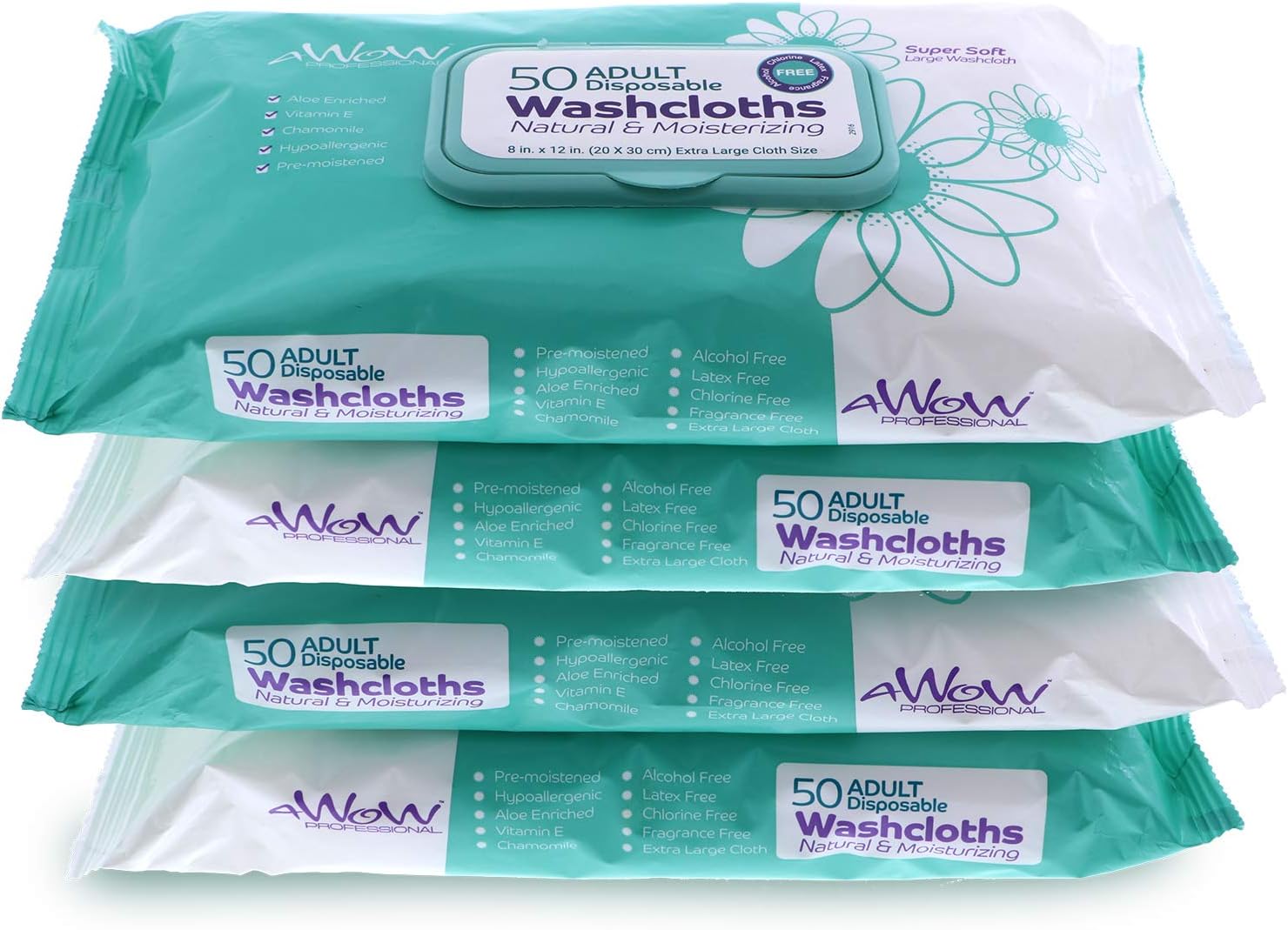 AWOW Professional Natural Adult Cleansing Disposable Washcloths, 50