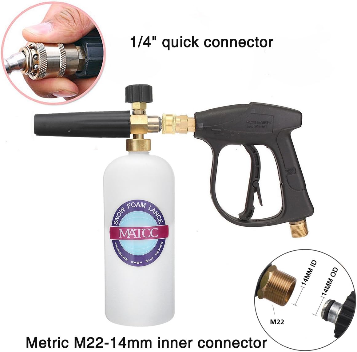 MATCC Foam Cannon Gun 3000 PSI High Pressure Washer Foam Wash Gun Car Washer Gun with M22-14mm Thread: Automotive