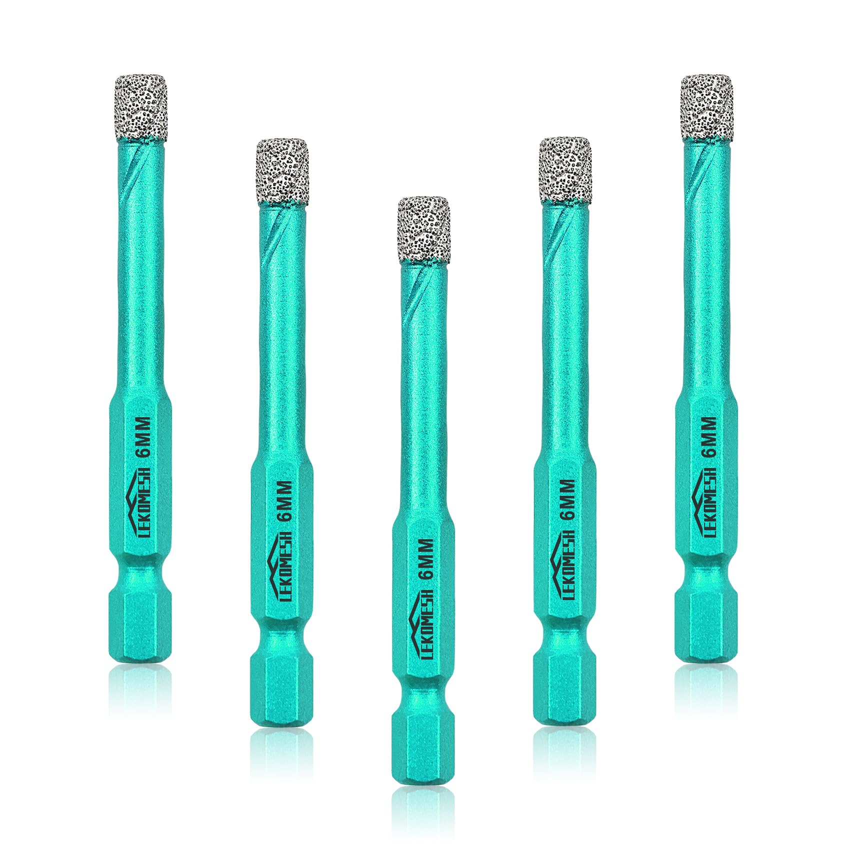 LEKOMESH Diamond Drill Bit Kit - 5pcs 6MM Diamond Hole Saw Set Quick-fit Hex Shank Porcelain Tile Drill Bits for Ceramic Marble Granite Stone Quartz Vacuum Brazed