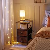 HOOBRO Narrow Bedside Table with Charging Station Rustic Brown Black EBF486KBZ01 view 2