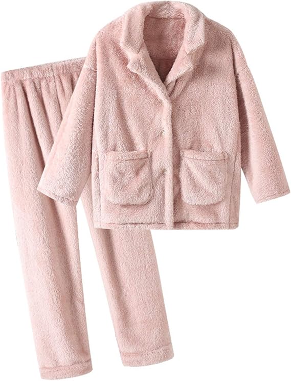 Amazon フランネル パジャマ レディース 長袖 冬向き ルームウェア ナイトウェア 冬 前開き 衿付き 上下セット ロングパンツ 可愛い 女の子 もこもこ 柔らかい 優しい 暖かい ワイド 大きいサイズ ピンク クリスマス プレゼント パジャマ ルームウェアセット 通販