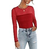 Zeagoo Long Sleeve Shirts for Women Sheer Mesh Sexy Blouses Fall Fashion Crewneck Going Out Tops