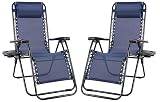 NEWBULIG Zero Gravity Chair Set of 2, Lounge Chair Folding Portable Adjustable Camping Reclining Chairs with Adjustable Pollow, Mesh Back, Cup Holder Trays Lawn Patio Chair for Pool Beach