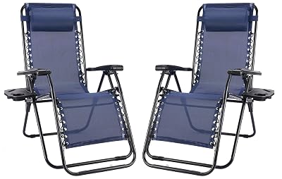 NEWBULIG Zero Gravity Chair Set of 2, Lounge Chair Folding Portable Adjustable Camping Reclining Chairs with Adjustable Pollow, Mesh Back, Cup Holder Trays Lawn Patio Chair for Pool Beach
