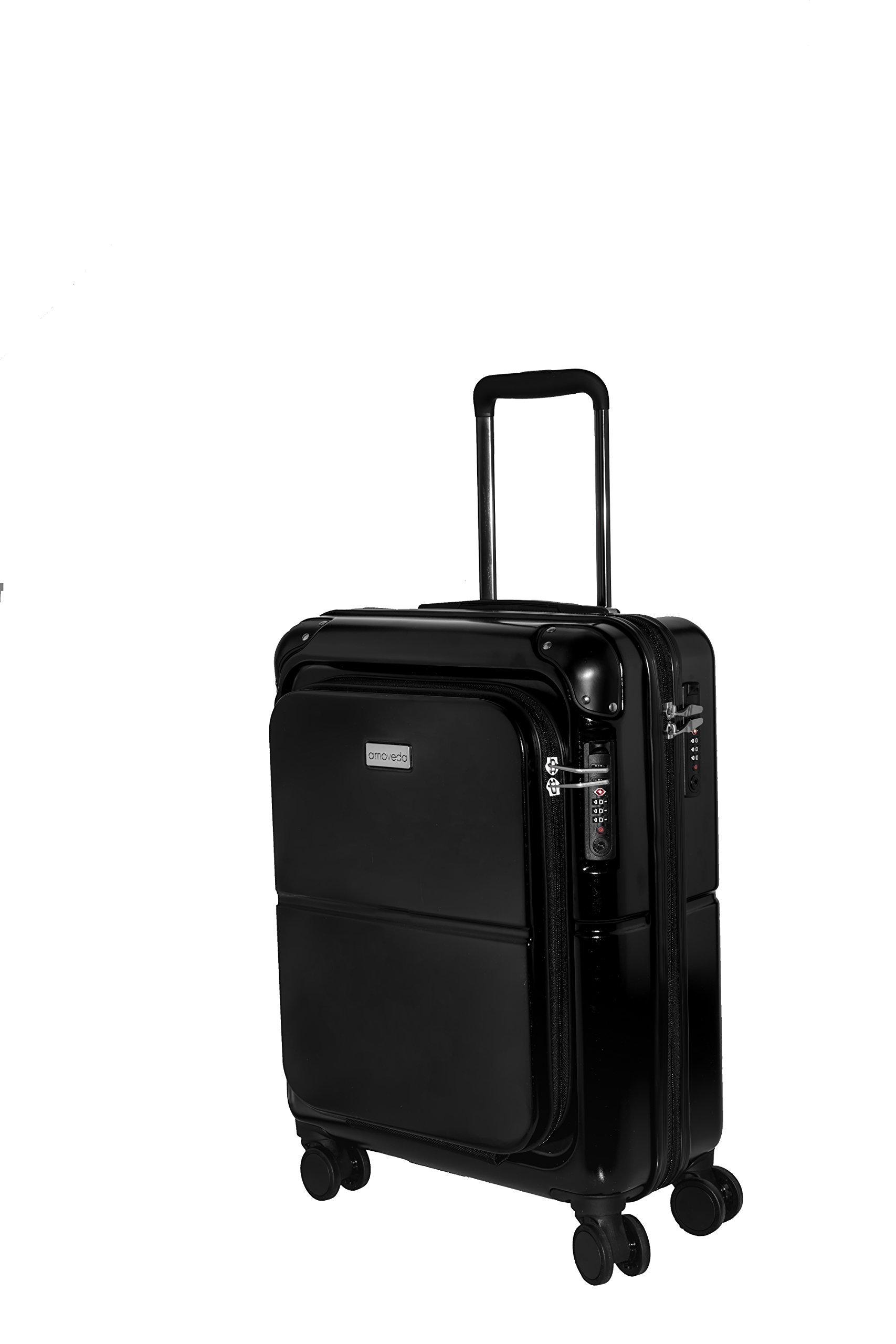 Amoveda Hand Luggage Trolley Case with Digital Scale in The Handle, Powerbank,TSA, Notebook Compartment, 4 Wheels, Expandable, 55cm | 100% PC Hard Shell | Black