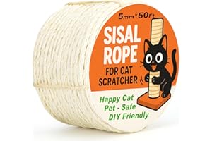AUXMOTEC Natural Sisal Rope for Cat Scratcher Tree Thick 5-mm 1/5 Inch by 50 Feet, Cat Tower Climbing Twine for Cat Scratching Post Replacement, Scratch Post Repairing, Replace, Recovering and DIY, White